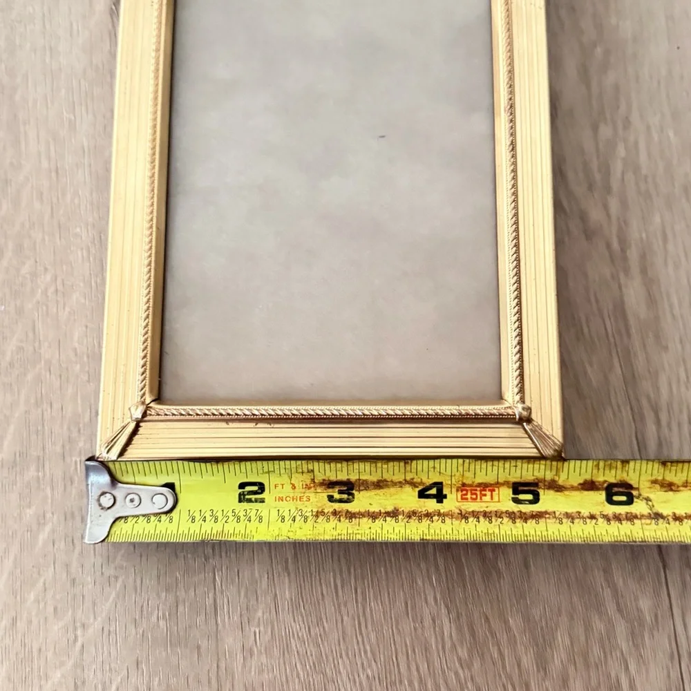 Vintage MCM Gold Tone Metal Photo Picture Frame Velet Back Standing Or Wall 5x7”